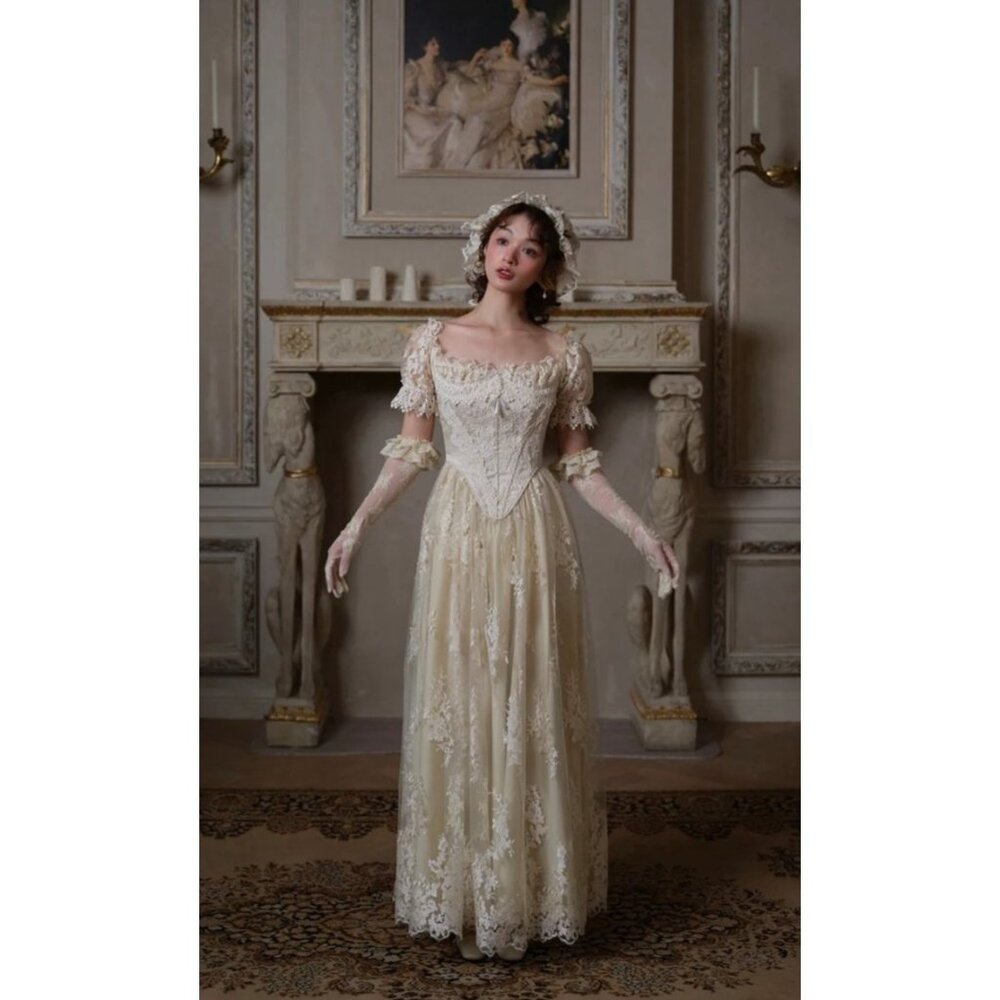 Lacemade Womens Elegant Large Corset Dress Stunning Lace Pearl Embellishments - Picture 2 of 16